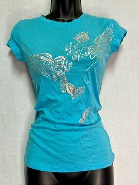 Y2K In Vein Angel Wings Rhinestone Cotton Graphic Baby Tee Small Alt Girl Grunge